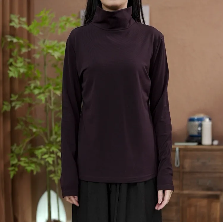 【原制原味】Y6001秋冬女士高级套头半高领加绒纯色长袖打底衫上衣