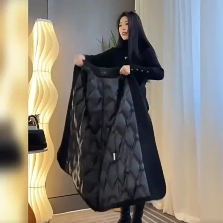 大码胖妹妹中长款加棉加厚毛呢外套