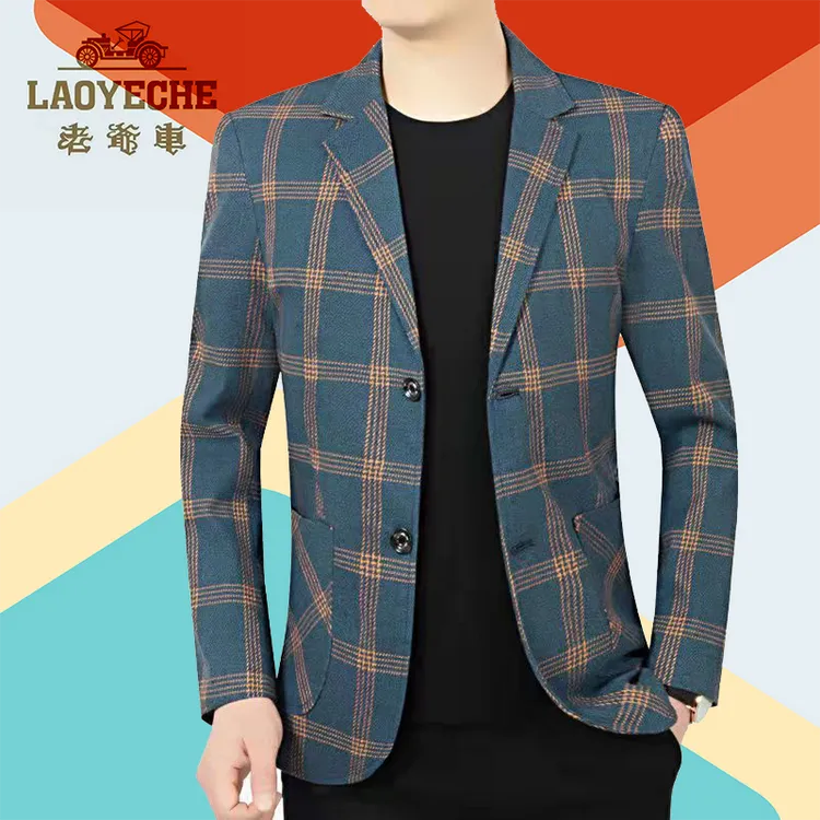 老爷车高档男士格子西服上衣春秋新款时尚洋气小西装外套爆款单西