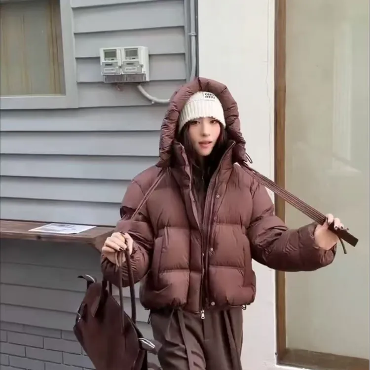      25领战连帽短款菱形格常规堆堆袖中长款韩版