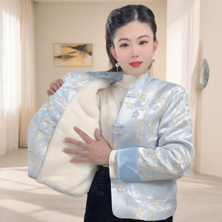 花中君子厚棉衣 冬季新款加绒加厚棉衣冬季新款加绒复古立领棉衣