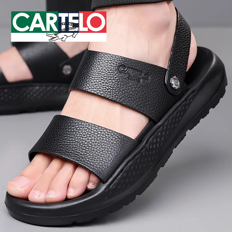卡帝乐鳄鱼夏季沙滩鞋男士休闲防滑防臭凉鞋牛皮真皮软底外穿拖鞋