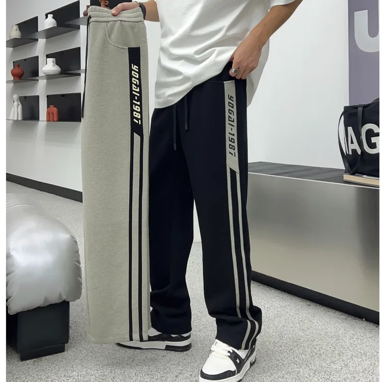 男士秋冬新款高端欧货休闲裤个性时尚织带字母印花潮流百搭直筒裤
