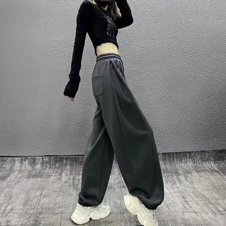 加绒阔腿卫裤女2025新款秋冬款束脚宽松高个子加长运动裤子超长版