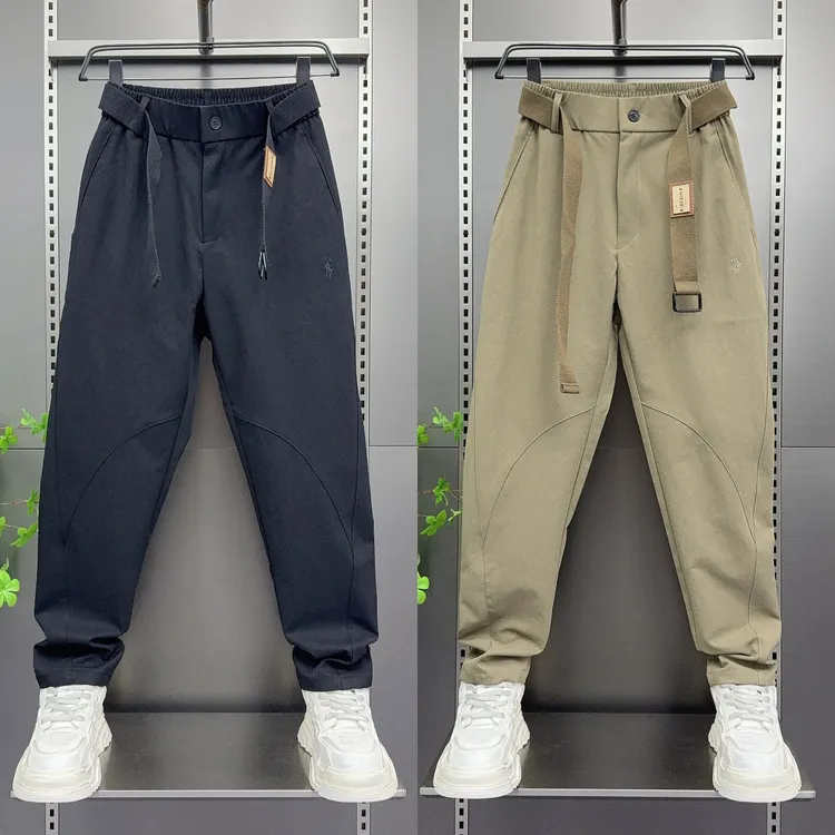 秋冬新款休闲裤男士宽松时尚潮牌束脚哈伦裤青年百搭拼接工装长裤