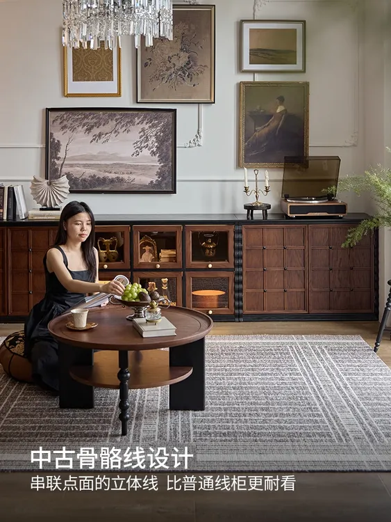 南屋棋巧柜法式中古风实木电视柜模块组合展示柜骨骼线复古落地柜