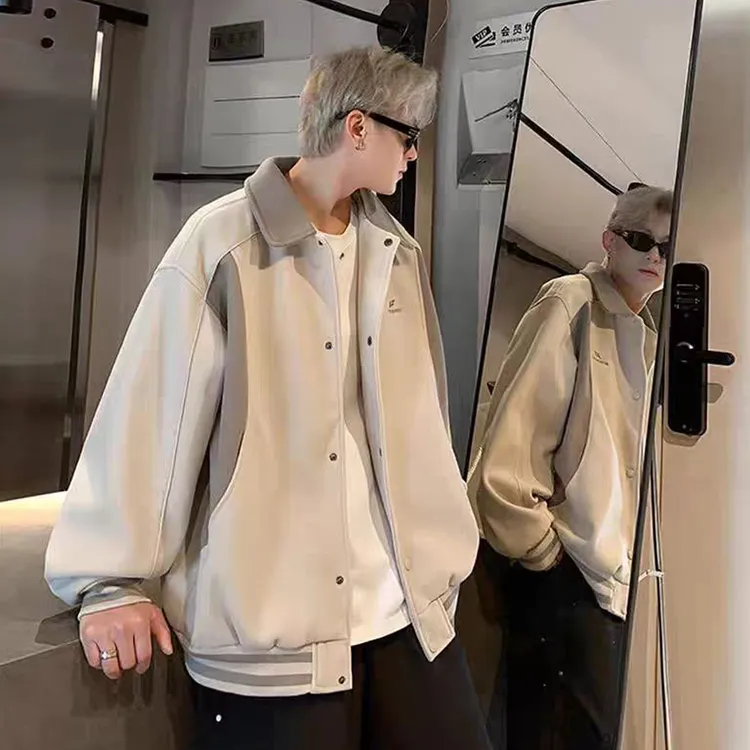 翻领外套男士2025春季新款美式复古潮牌青少年宽松休闲夹克港风