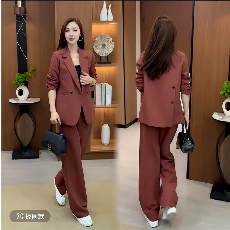 休闲女士西装套装2025年秋季新款时尚洋气小个子西服阔腿裤两件套