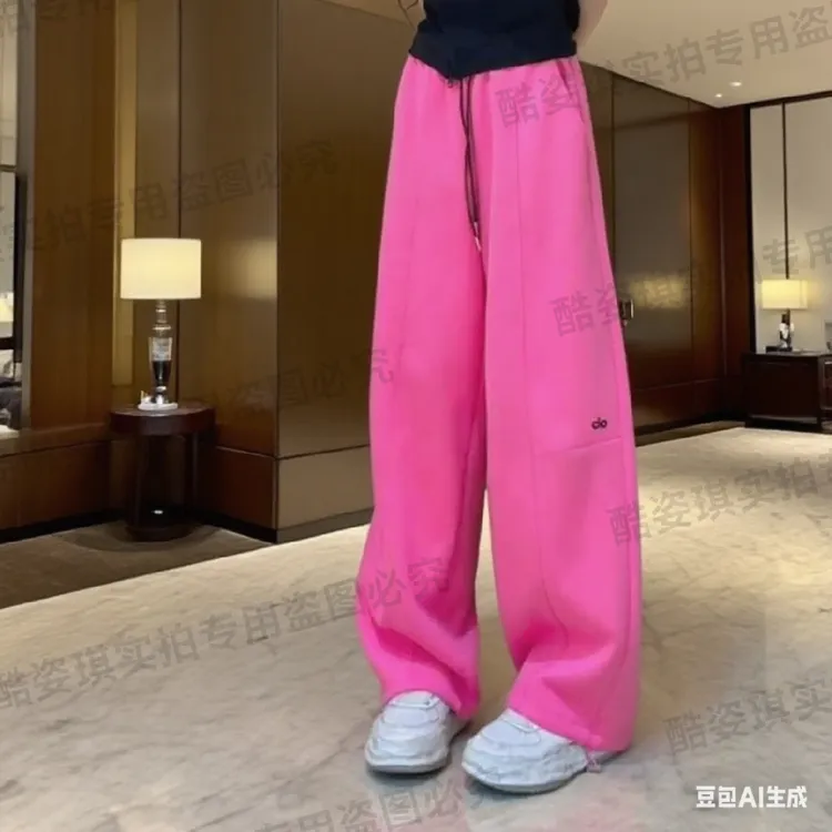 高腰秋款弯刀直筒裤运动时尚休闲裤宽松森系阔腿裤男女同款家庭装