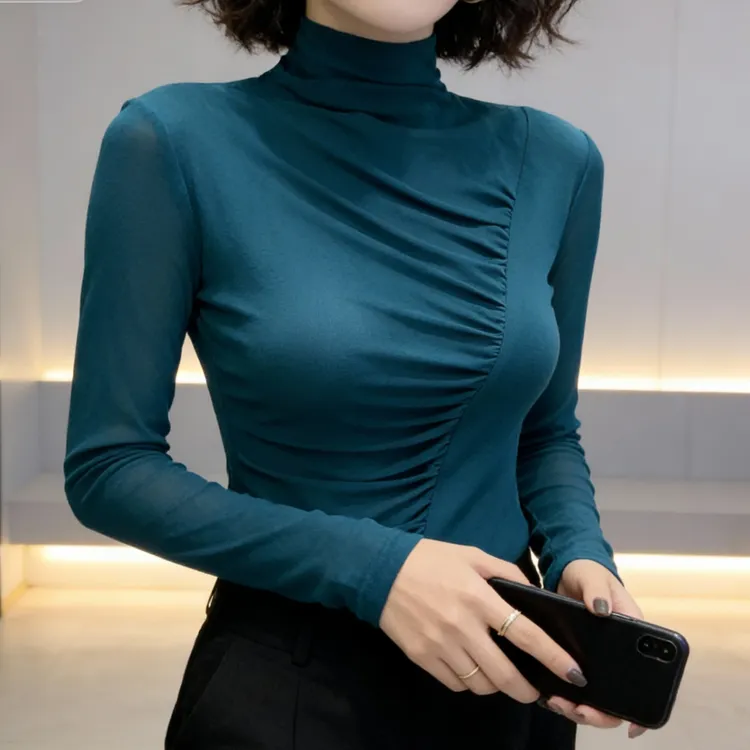 秋冬季女款气质服装正版网纱打底衫爆款2025新款长袖加绒内搭上衣