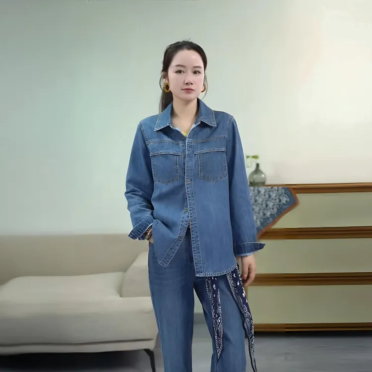 【QQNZ】秋季新款牛仔衬衫长袖拼接洋气外套气质显瘦百搭设计感上衣