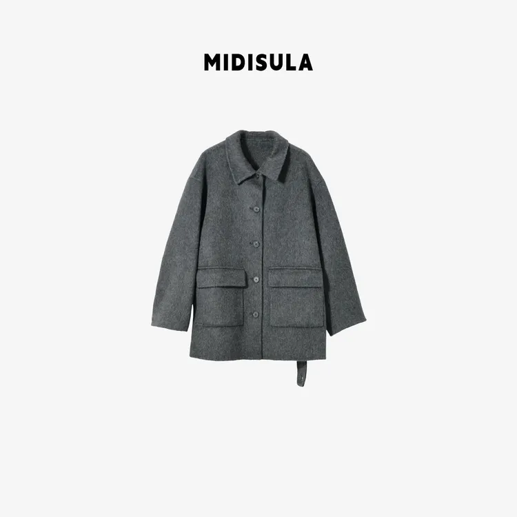 MDSL· 法式欧美轻奢气质腰带绒混纺工艺单排扣翻领羊毛大衣#02472