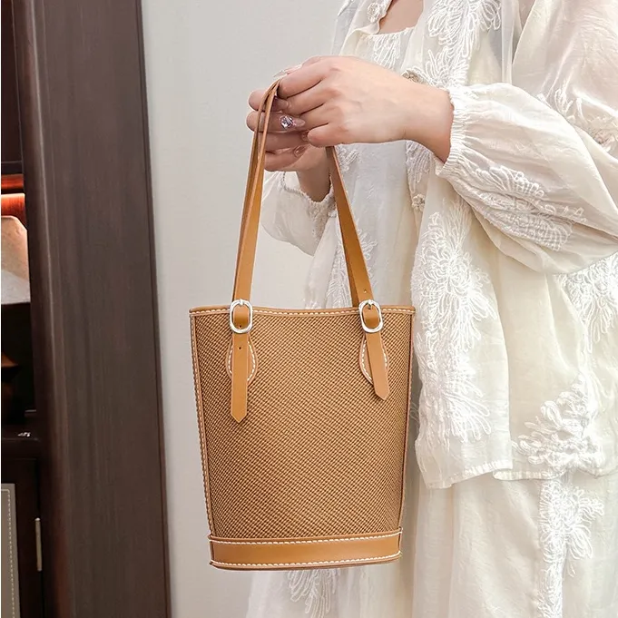 diy材料套z手工编织包包 时尚纯色水桶包 大容量简约单肩包送朋友