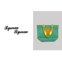 RYOCEAN 手提卡通绿色竖条纹小熊女士单肩拼色购物袋