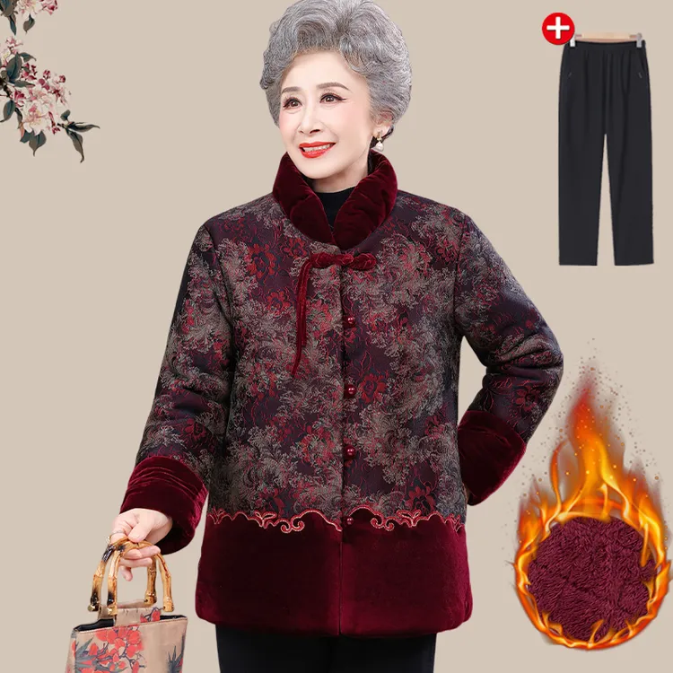 老年人冬季棉服女款奶奶冬装棉衣加绒加厚老太太棉袄妈妈保暖衣服