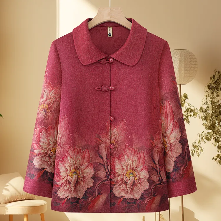 奶奶装春秋季翻领衬衫2025新款中老年人妈妈秋装长袖盘扣薄款外套