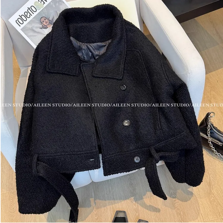 黑色短外套女2025冬季新款韩版时尚设计感加厚内胆潮时尚气质上衣