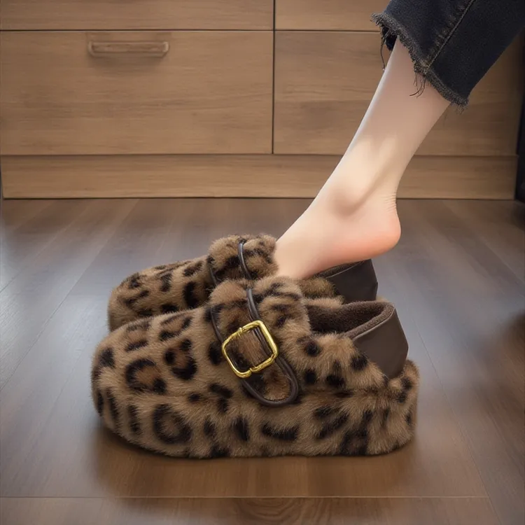 【水貂绒】豹纹毛毛鞋女冬季厚底一脚蹬时尚雪地靴高级感懒人棉鞋