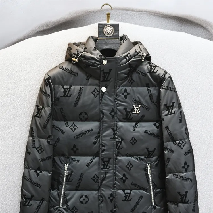 宾斯洛特冬季新款植绒印花羽绒服男装潮牌休闲保暖加厚连帽外套潮