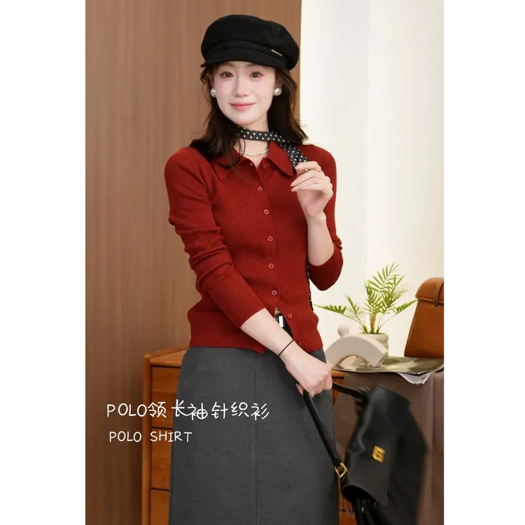 初棉26 秋冬【琥珀流光】POLO领长袖羊毛混纺针织衫毛衣 366605038