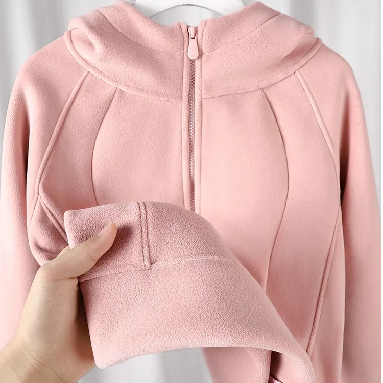 西柚粉双面奥粒绒鱼骨修身连帽卫衣外套女短款保暖显瘦开衫上衣冬