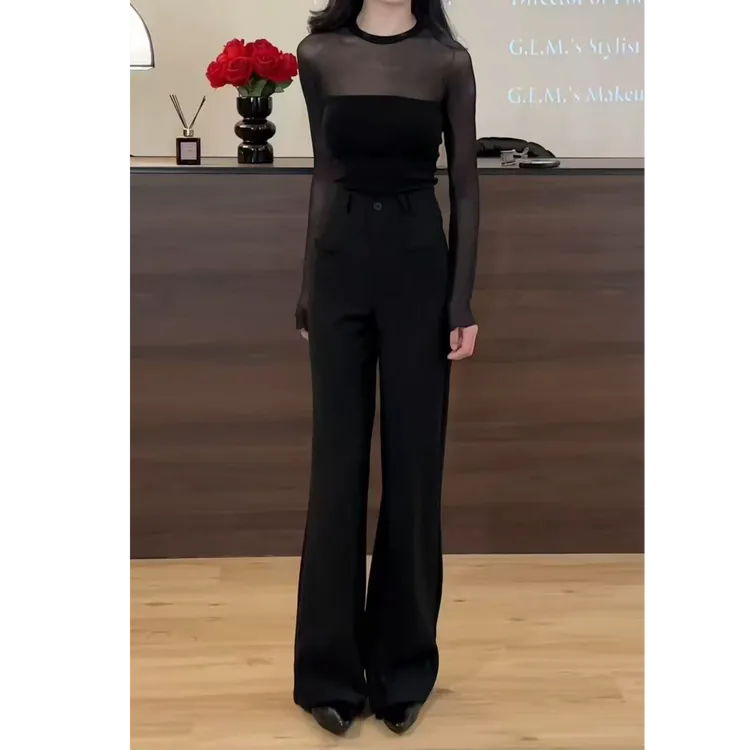 高腰显瘦垂感休闲百搭直筒秋冬阔腿2025新款西装裤（带腰带）99886#