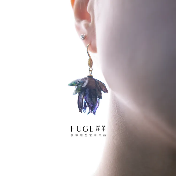《浮革Fuge》皮雕塑原创设计荧笼耳环手作耳钉轻奢女