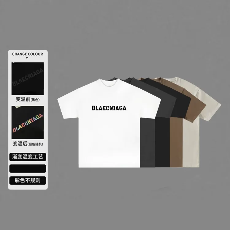 炫彩温变美式时尚宽松休闲百搭纯棉男士透气圆领短袖经典T恤