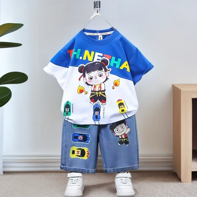男童哪吒夏款套装儿童可爱洋气卡通夏季男孩短袖t恤休闲网红透气