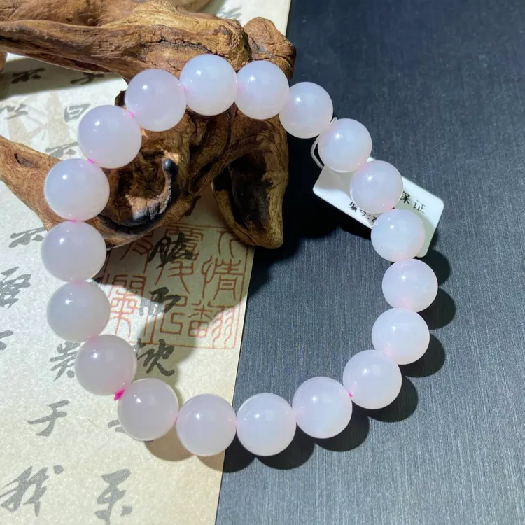 和田玉藕粉手串基地质检发货带证书多样性发货2503060013