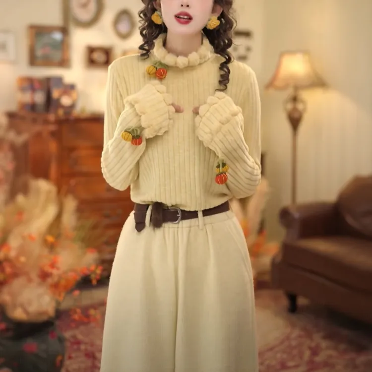 厚款磨毛拼接半高领打底衫内搭复古衬衫秋冬时尚百搭女衬衣