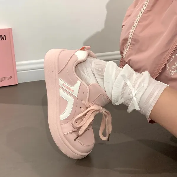 回力鞋子女鞋2025春季新款休闲百搭草莓粉小众设计休闲厚底板鞋女