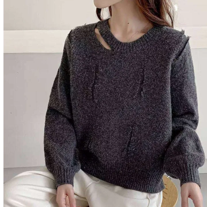 1182冬季时尚短款毛衣金线圆领镂空百搭针织衫长度53