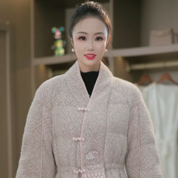 新款时尚设计感气质减龄盘扣保暖羽绒服m-3xl