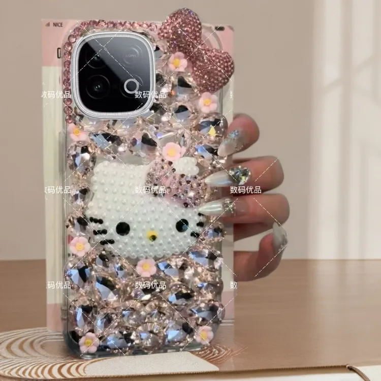 适用iqooz10turbo手机壳V2452A保护套奢华凯蒂猫闪钻全包防摔壳女