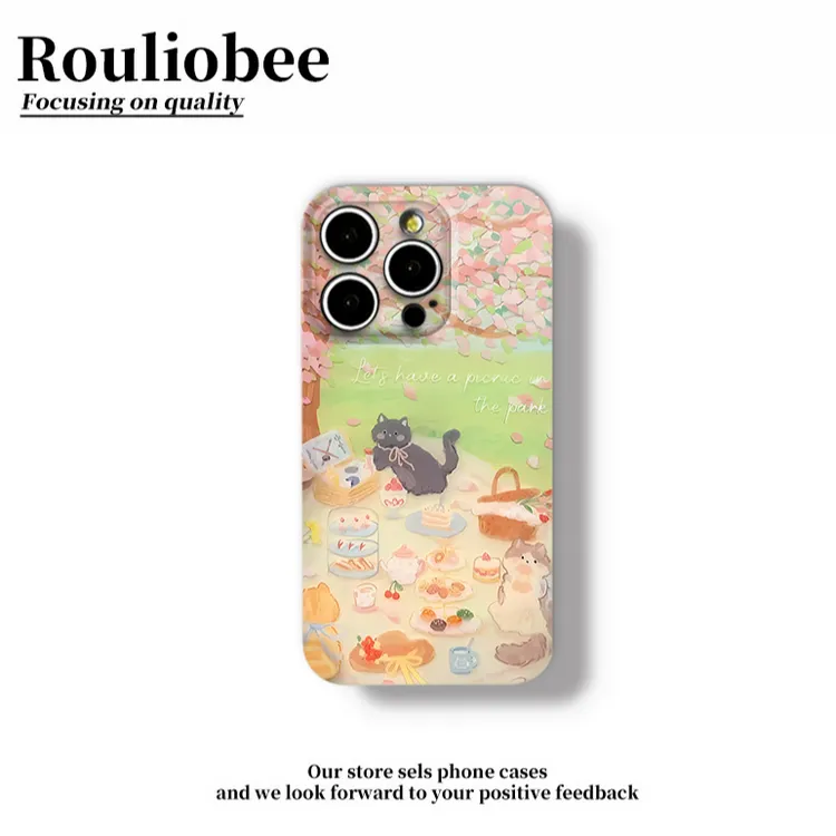 樱花野餐小猫适用苹果17/16手机壳菲林iPhone15华为vivo小米oppo