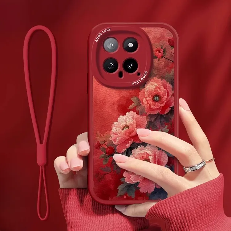 绽放红牡丹适用iPhone16promax手机壳新年款14创意13高级小众喜庆