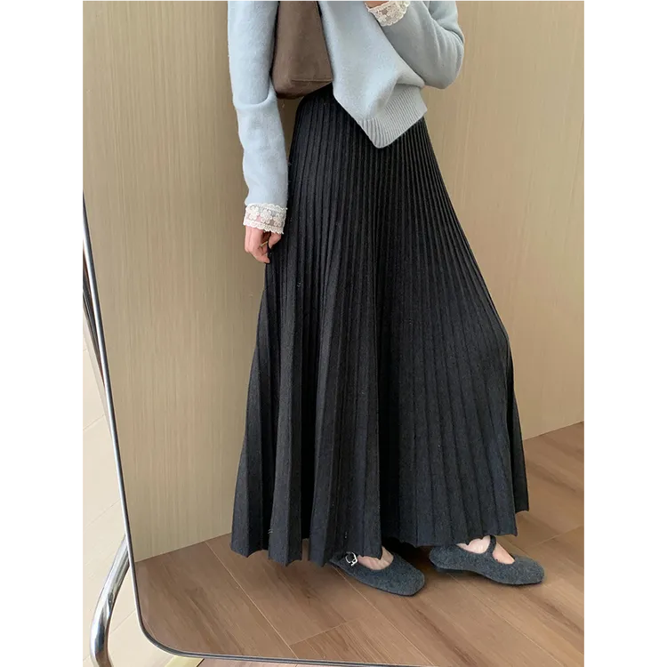 韩系高腰显瘦休闲百褶裙女秋冬新款时尚减龄淑女风宽松大摆伞裙