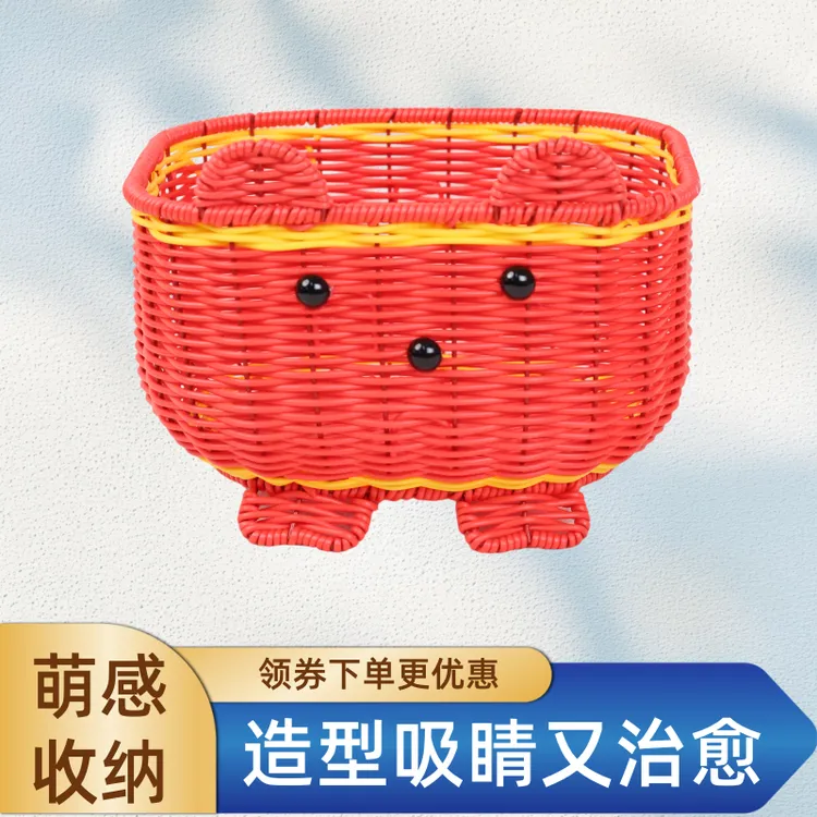 新款创意可爱小松鼠手工编织客厅收纳筐时尚卡通置物储物ZM01藤编