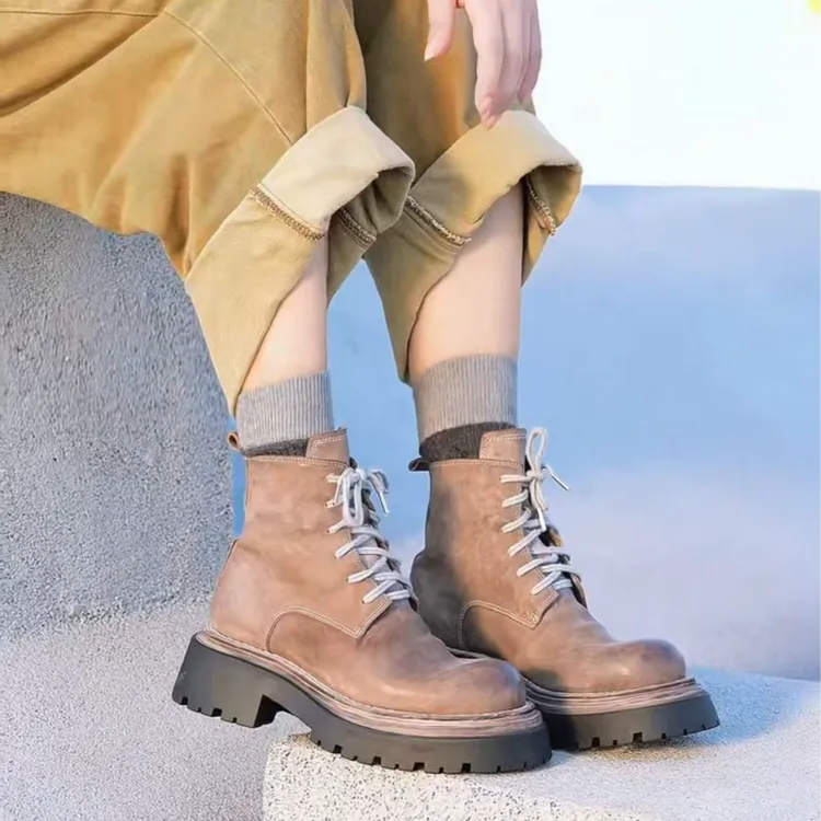 西部印像2025厚底固特异女靴时尚高级复古手工战术马丁靴16348