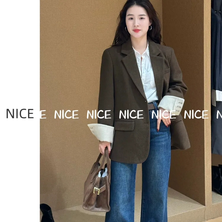 NICE【郭郭专属】衣橱常客秋冬气质百搭翻领设计显瘦西装外套
