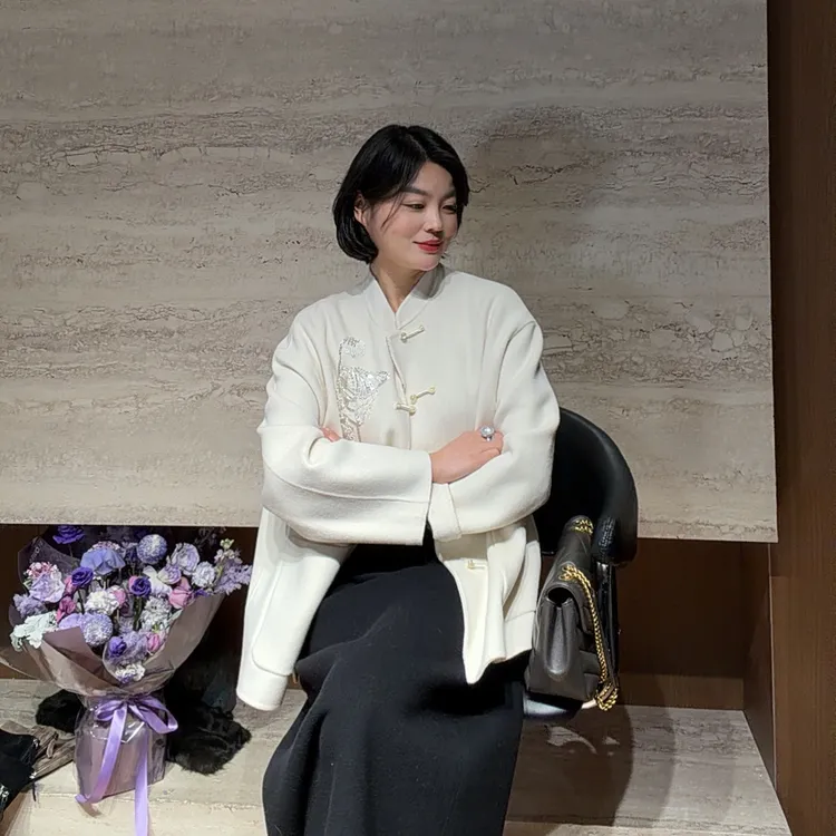 TANTAN 国风新中式时尚烫钻羊毛外套3919