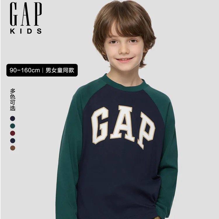 【达人专属】Gap男女童2025秋季新款印花logo纯棉长袖T恤829283