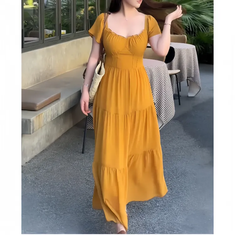 大码女装百搭复古风初秋长裙胖MM显瘦气质时尚度假风大摆裙连衣裙