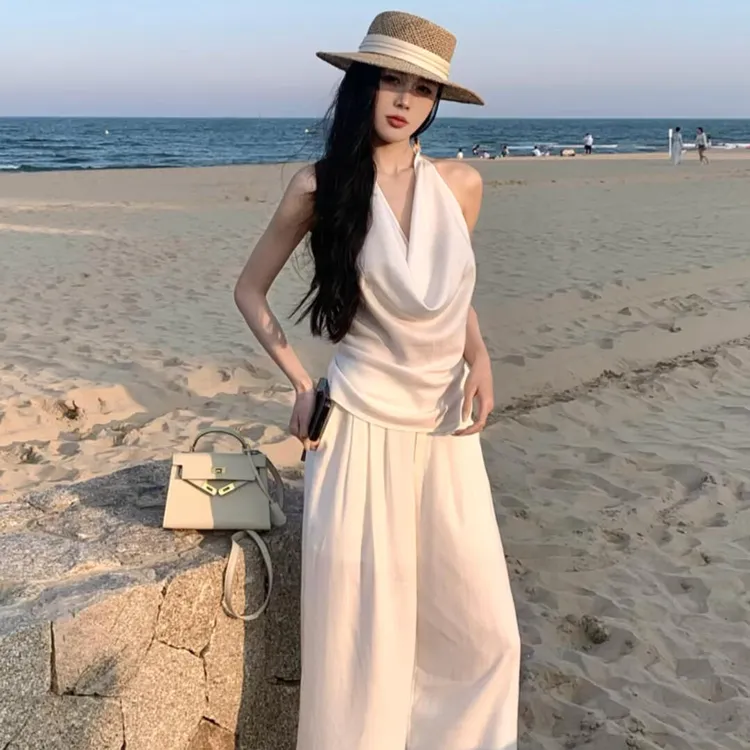 显瘦韩版休闲风时尚套装上衣无袖时尚夏季静奢风宽松气质运动白色