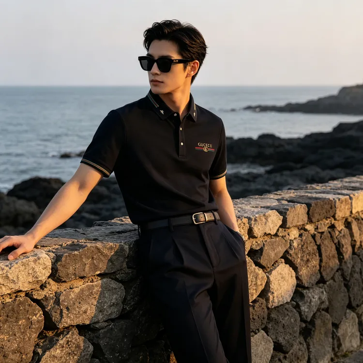 GUCECU 夏季男士法式经典小蜜蜂刺绣Polo男士百搭短袖GCPL-2
