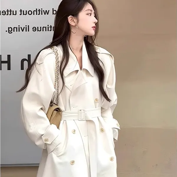 2025春秋新款长款高个子白色爆款风衣外套女韩系高级感日系休闲