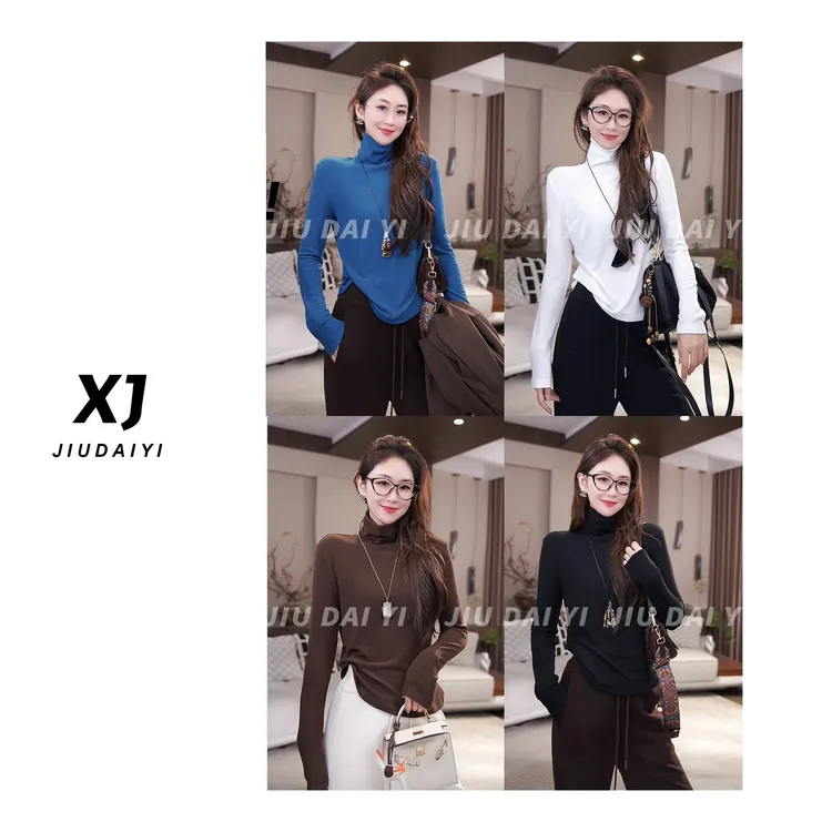 玖黛衣【多巴胺】新款时尚百搭休闲长袖显瘦高领T恤 TXJ44367