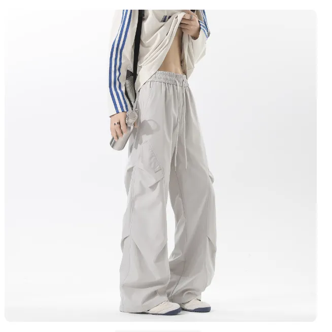 美式工装伞兵裤子男士早秋休闲裤薄款百搭cleanfit设计感褶皱长裤