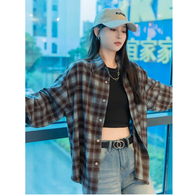 美式潮牌格子长袖衬衫秋季新款高级感休闲衬衣潮牌宽松设计感外套